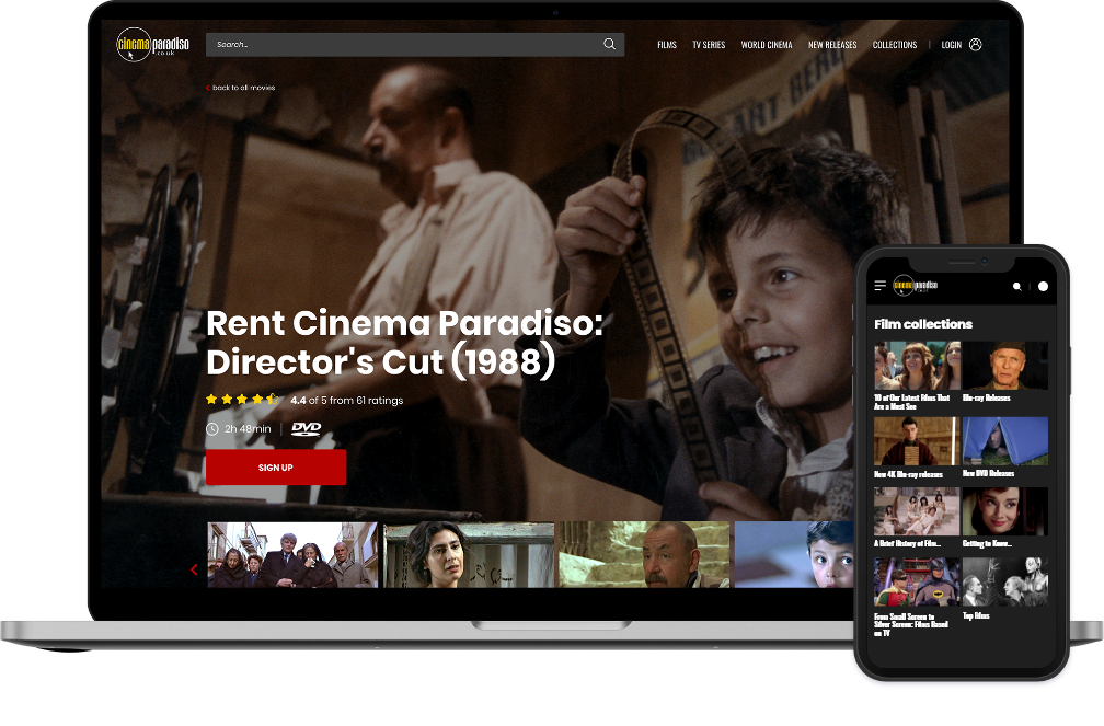Cinema Paradiso page layout on tablet or mobile device